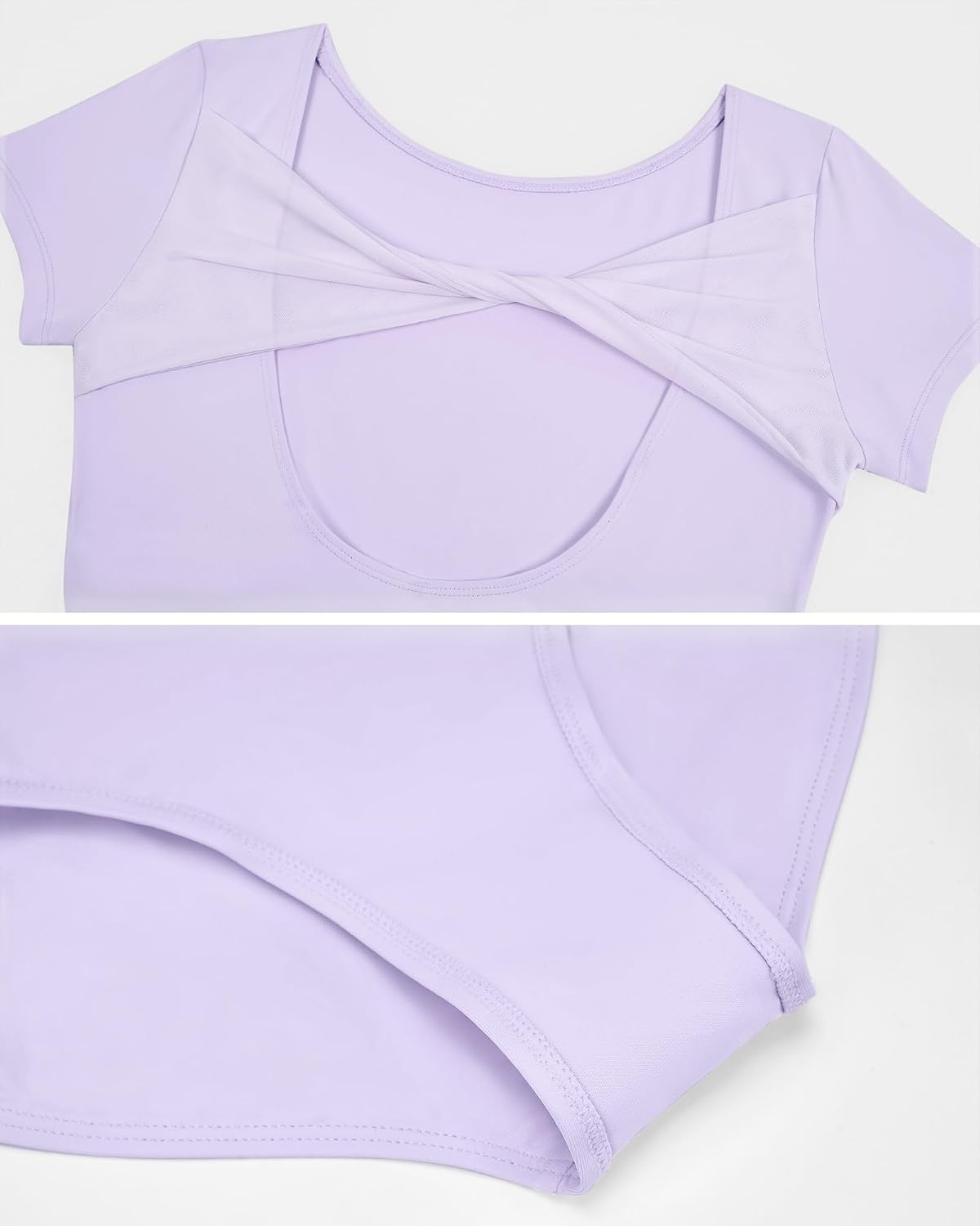 Stelle Ballet Leotard for Women Twist Back Short Sleeve Dancewear(Lavender)