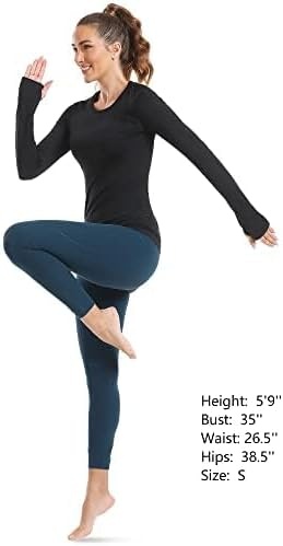 Stelle Womens Seamless Long Sleeve Workout Tops Compression Athletic Shirts(Black)