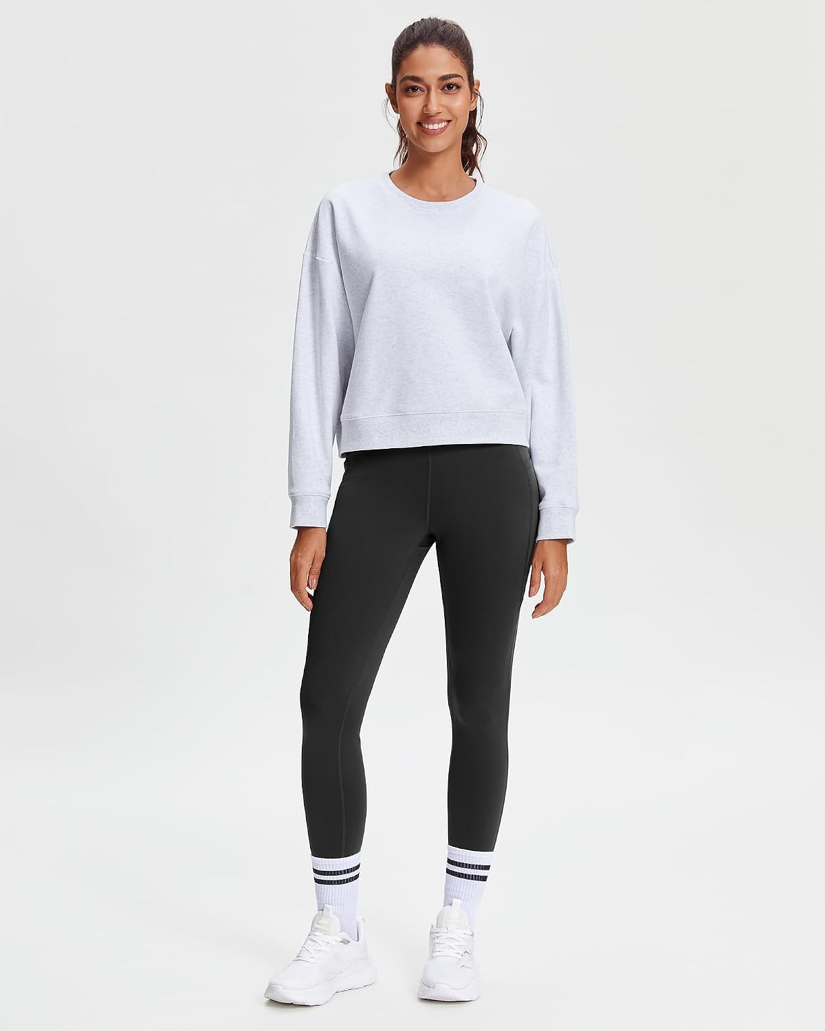 Stelle 27″ Fleece Lined High-Waisted Women Leggings with Pockets for Winter(Black)