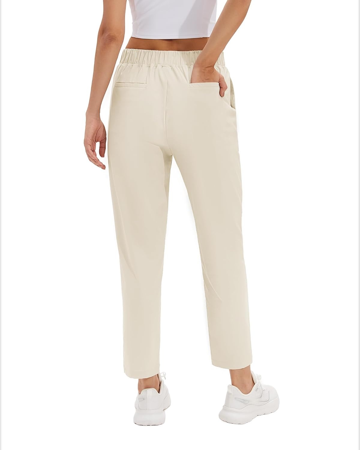 Stelle Women’s Work Pants Stretchy 7/8 Ankle Dress Pants for Women Business Casual Tapered Slacks for Teacher, Golf, Travel(White Beige)