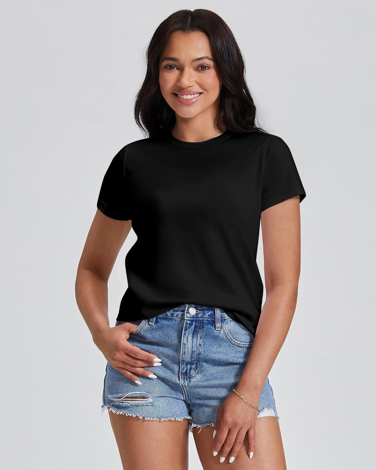 Stelle Women’s Cotton Crewneck T Shirt Short Sleeve Basic Tees Summer Tops(Black)
