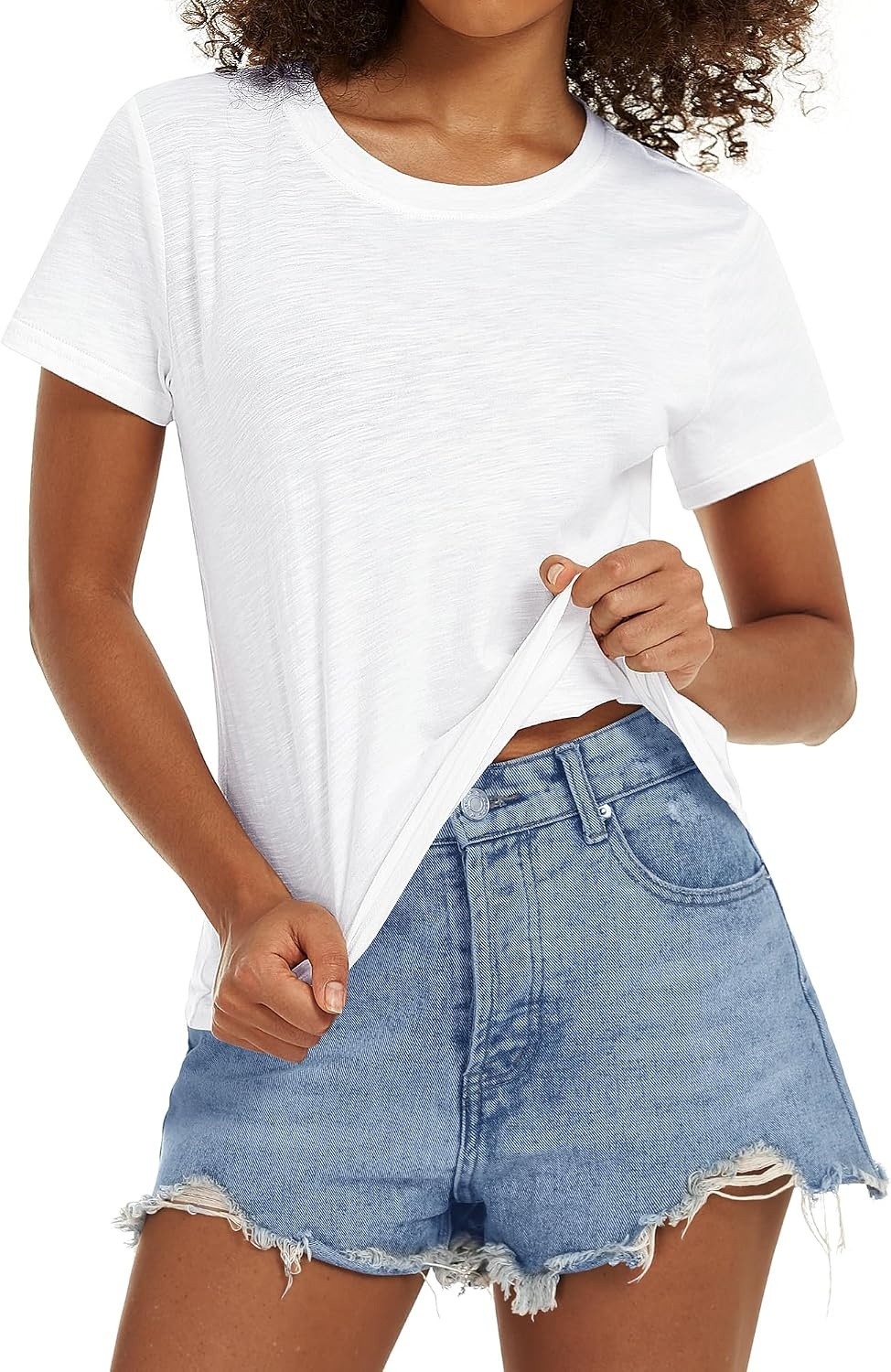 Stelle Womens Cotton T Shirts Comfort Soft Casual Everyday Modal Tops(White)