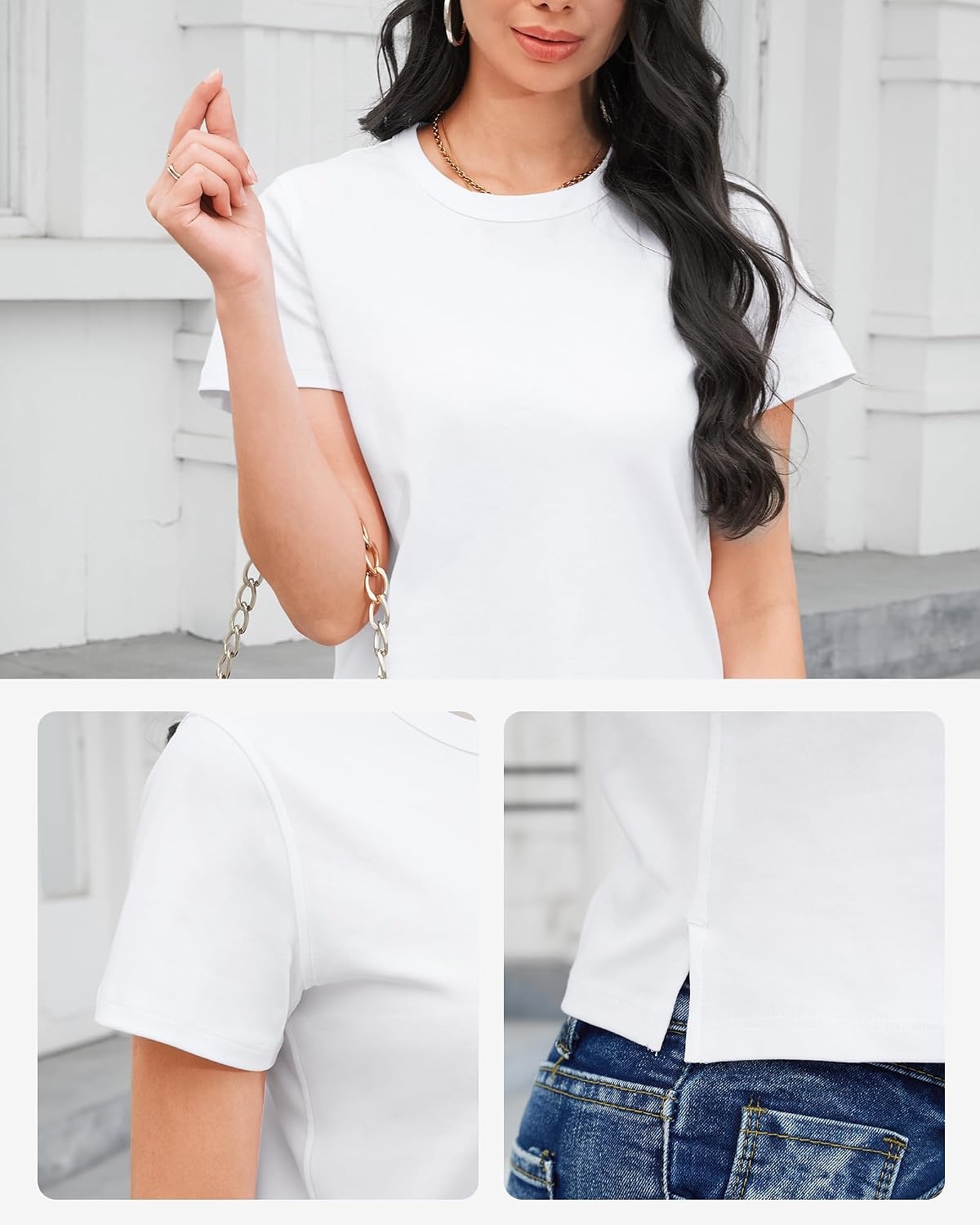 Stelle Women Cotton T Shirts Short Sleeve Basic Tees Casual Boxy Crop Tops(White)