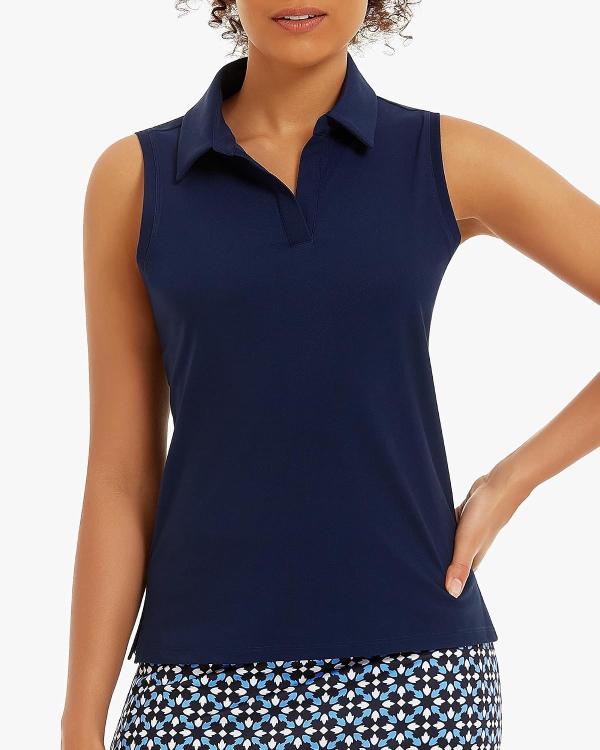 Stelle Women’s Sleeveless Golf Polo Shirts UPF 50+ Collared V Neck Dry Fit Lightweight Workout Tennis Tank Tops(Navy)