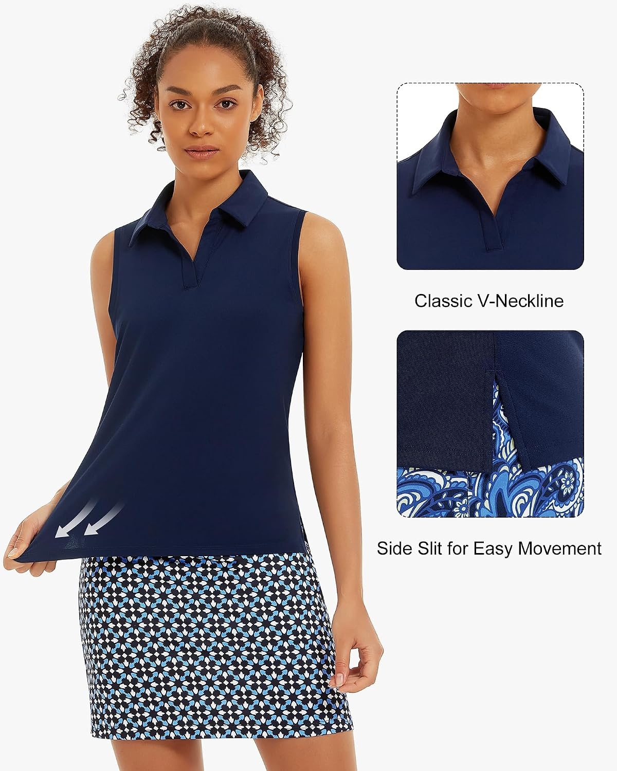 Stelle Women’s Sleeveless Golf Polo Shirts UPF 50+ Collared V Neck Dry Fit Lightweight Workout Tennis Tank Tops(Navy)