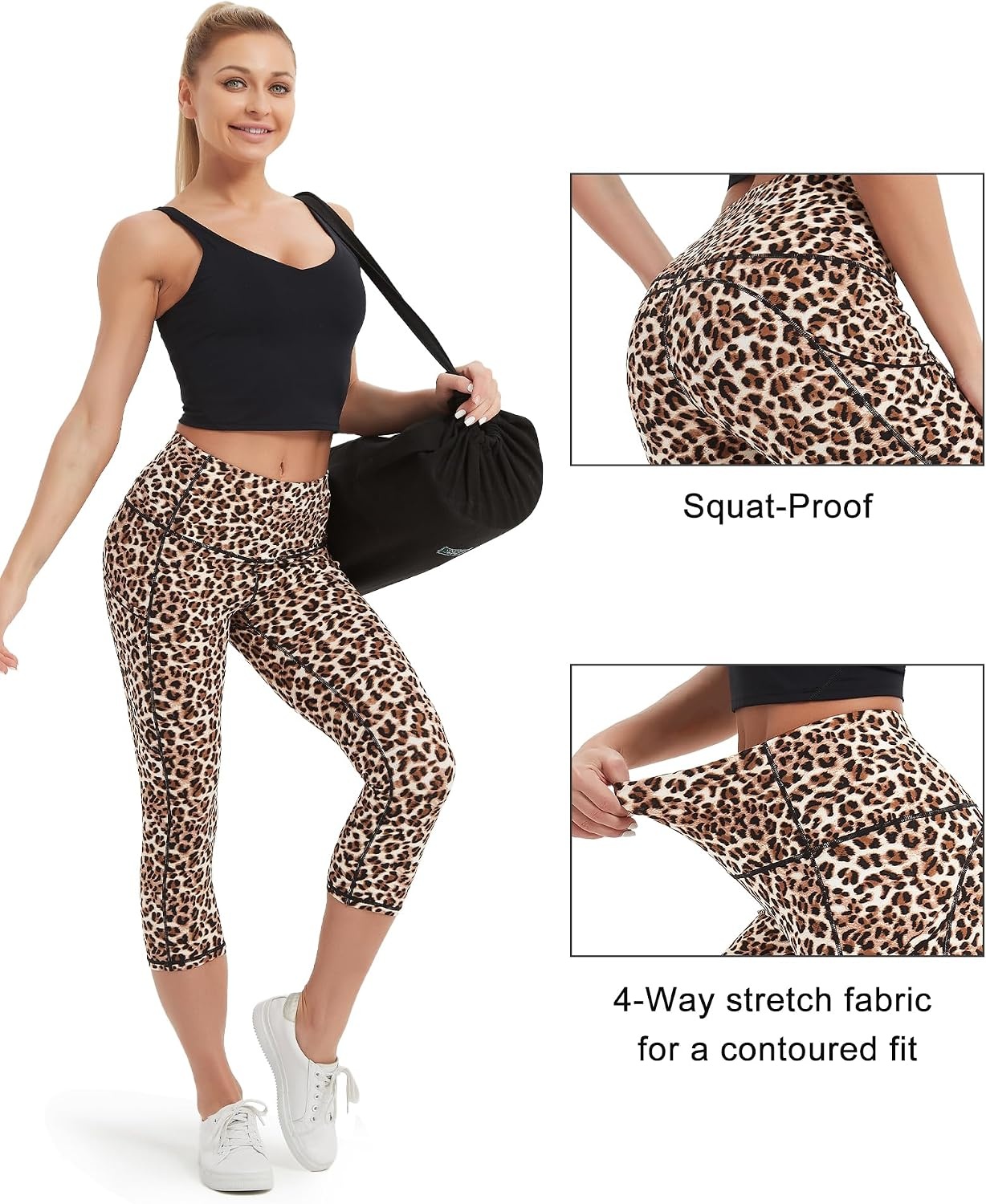 Stelle Capri Leggings for Women Yoga Pants with Pockets High Waisted Legging for Gym Workout(Nylon-leopard)