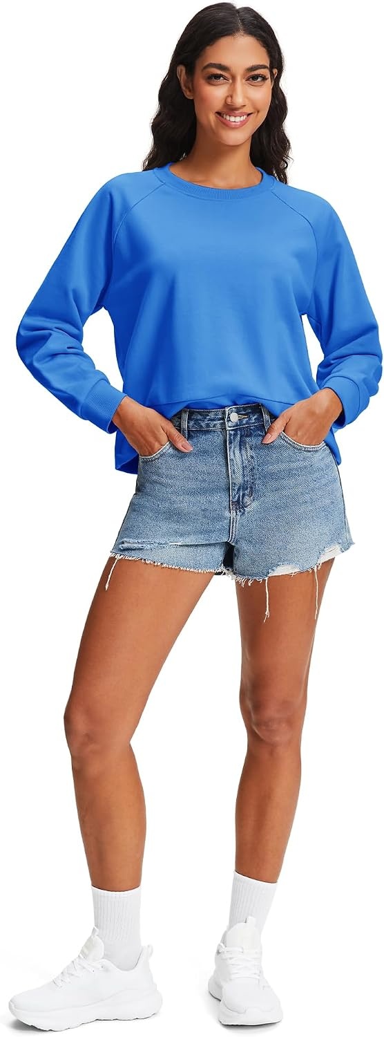 Stelle Women’s Raglan Crewneck Sweatshirt Relaxed Fit Casual Everyday(Vibrant Blue)