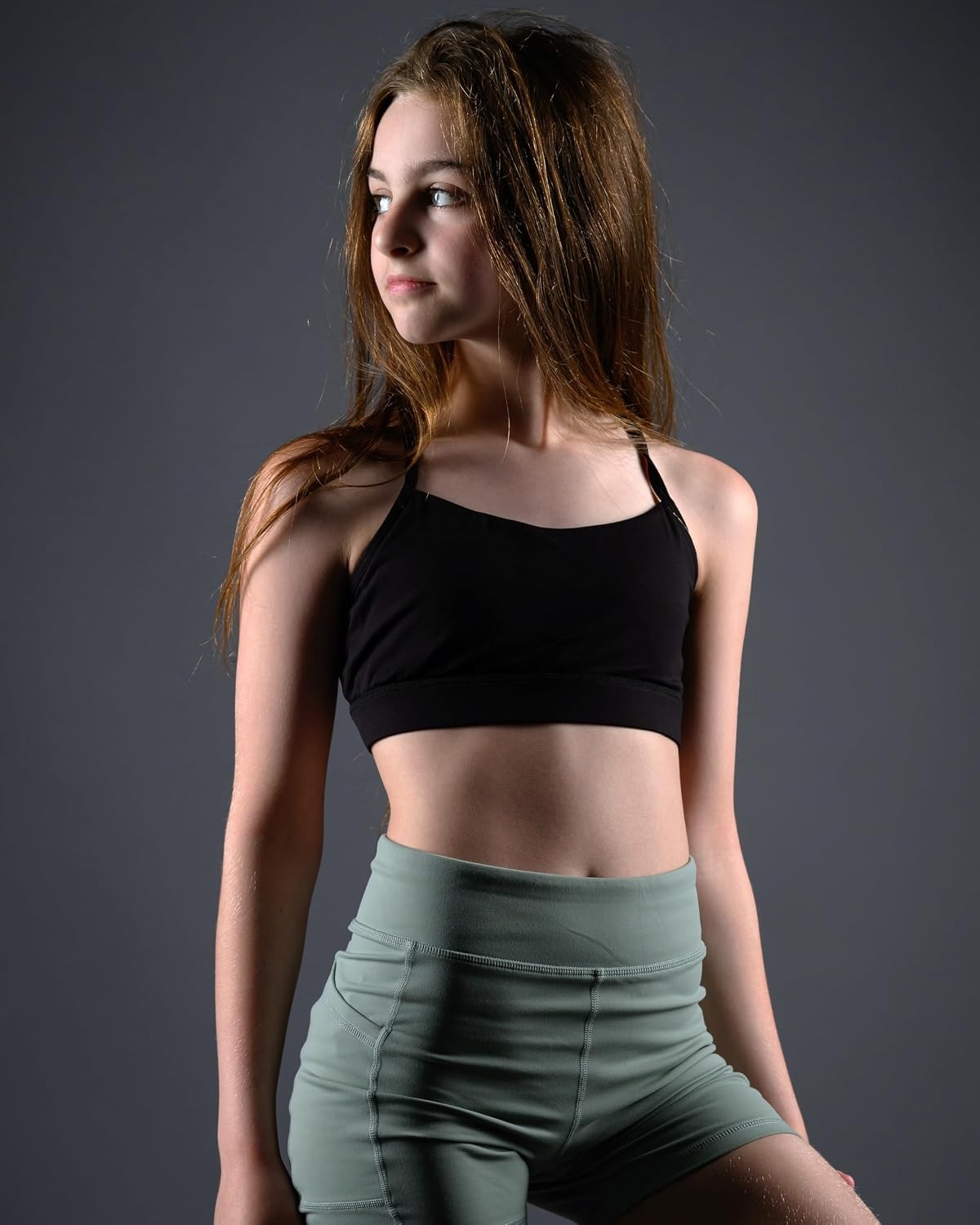 Stelle Girls Y Back Sports Bra for Dance Running Gymnastics Training(Black)