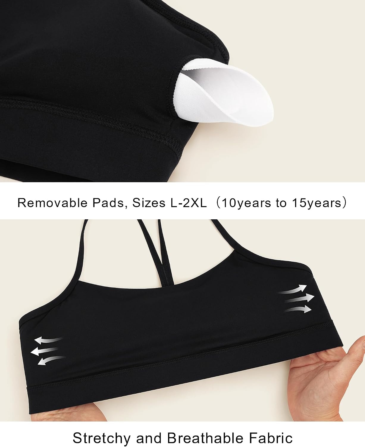 Stelle Girls Y Back Sports Bra for Dance Running Gymnastics Training(Black)