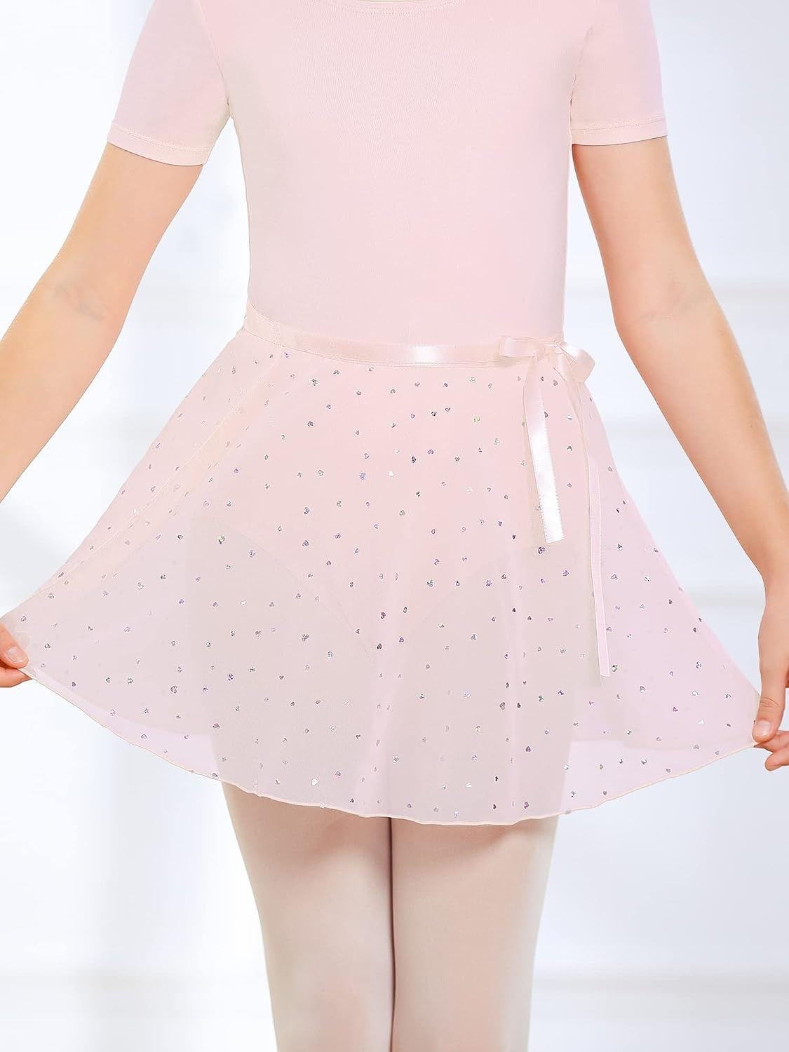 STELLE Ballet Skirt Women Chiffon Wrap Skirt Adjustable Tie Dance Skirts(Pink Shiny)