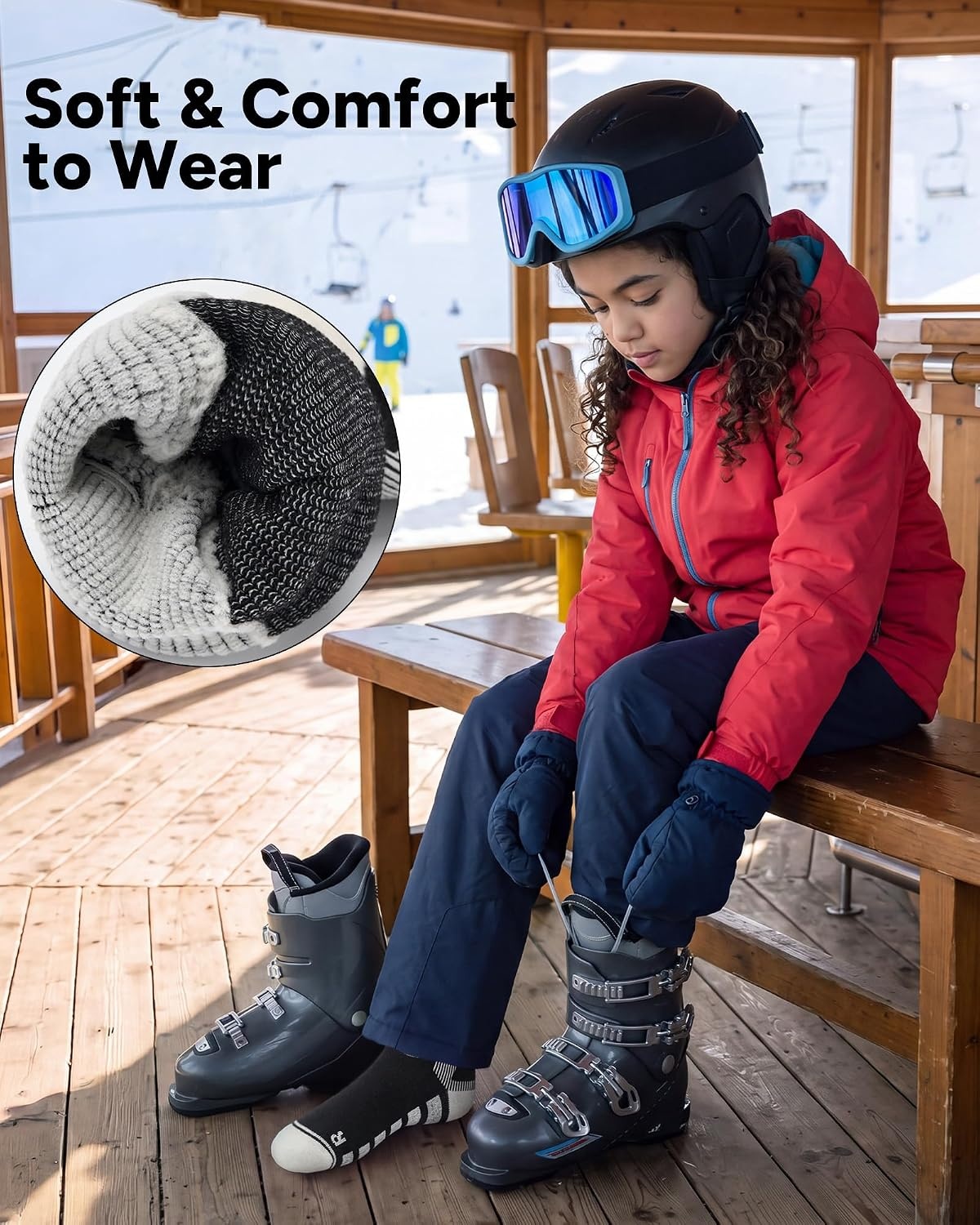 Stelle Wool Ski Socks for Kids Men Women, Winter Warm Knee High Socks(3 Black)