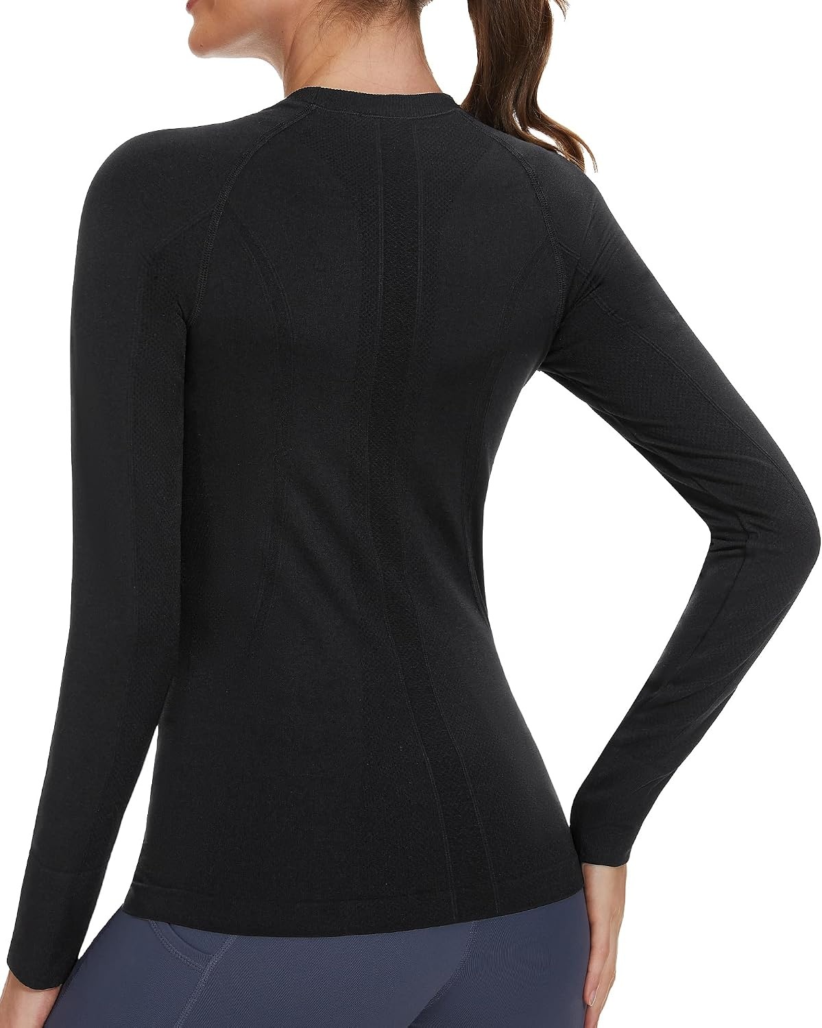 Stelle Womens Seamless Long Sleeve Workout Tops Compression Athletic Shirts | Seamless construction, Moisture-wicking fabric, Four-way stretch, Breathable, Soft, Thumbholes, Fitness, Active performance(Black-without Thumb Hole)