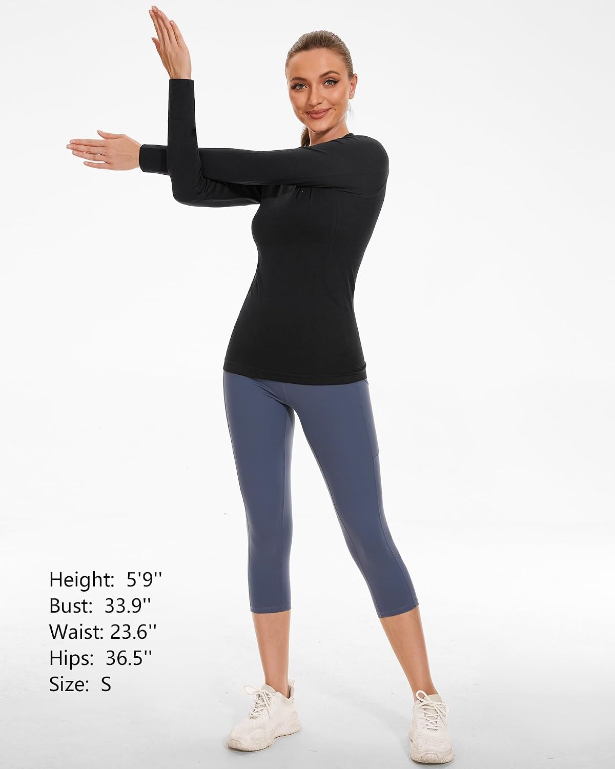 Stelle Womens Seamless Long Sleeve Workout Tops Compression Athletic Shirts | Seamless construction, Moisture-wicking fabric, Four-way stretch, Breathable, Soft, Thumbholes, Fitness, Active performance(Black-without Thumb Hole)