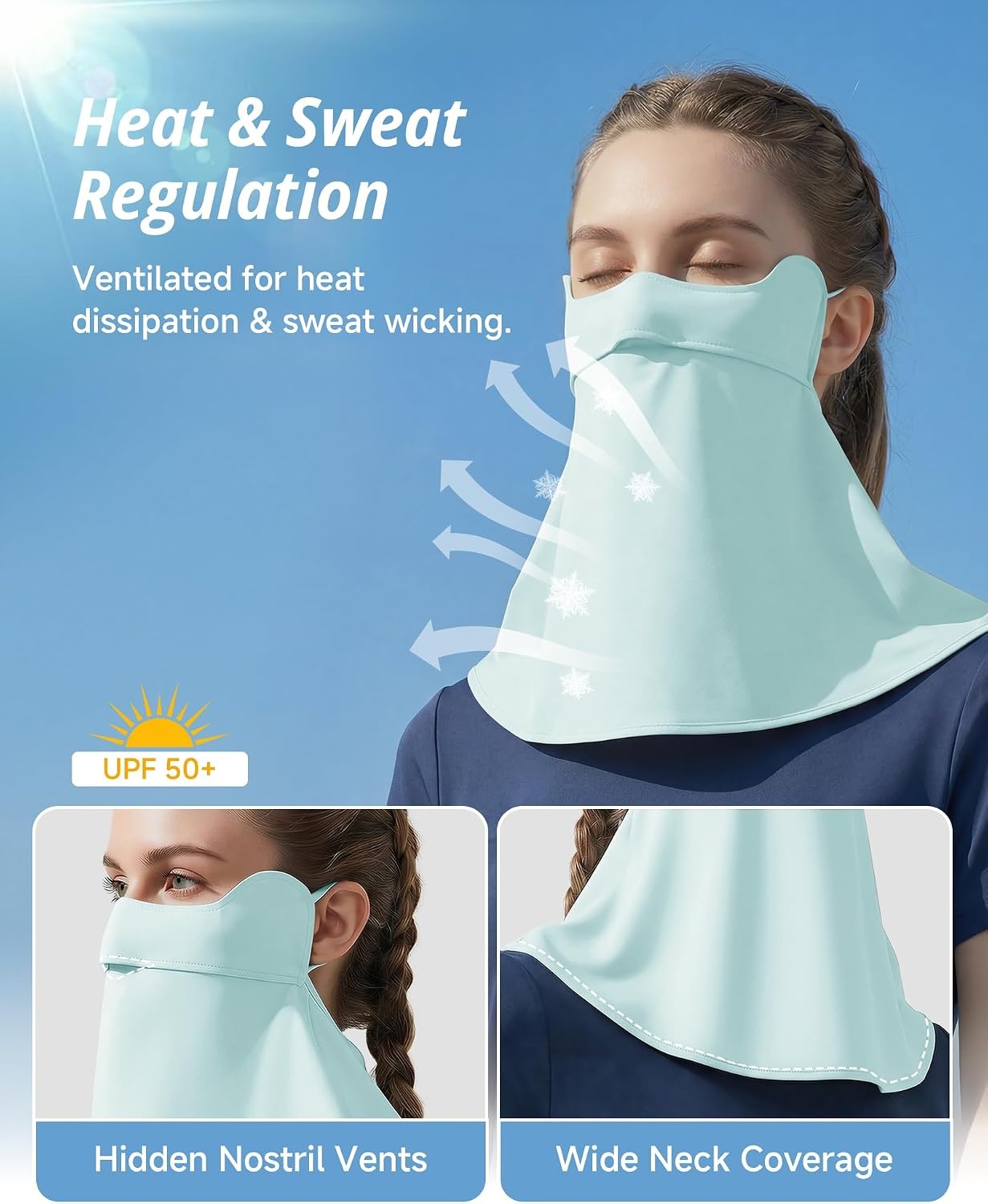 Stelle UPF 50+ UV Face Mask Cooling Neck Gaiter Breathable Sun Cover(Light Blue)