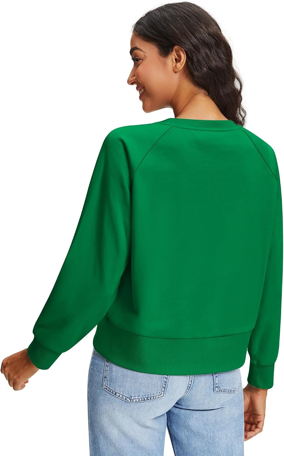 Stelle Cropped Sweatshirts for Women Cotton Raglan Sleeve Crop Tops Crewneck Pullover Sweat Shirts(Kelly Green)