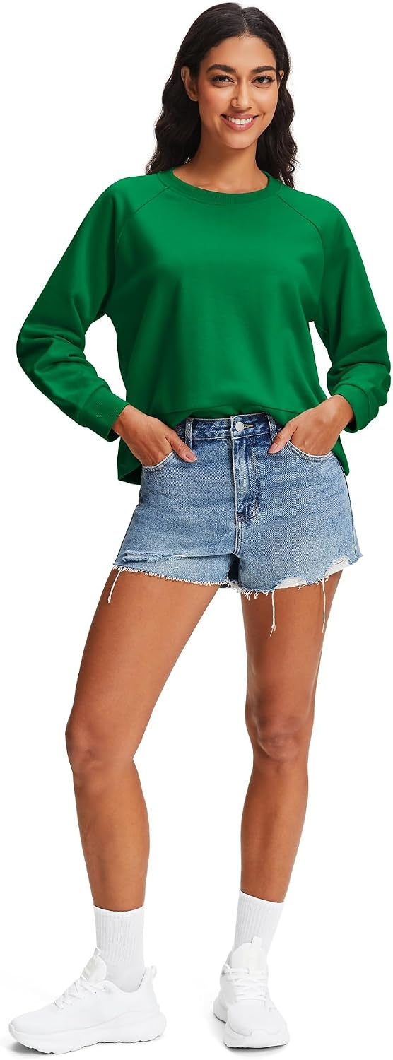 Stelle Cropped Sweatshirts for Women Cotton Raglan Sleeve Crop Tops Crewneck Pullover Sweat Shirts(Kelly Green)