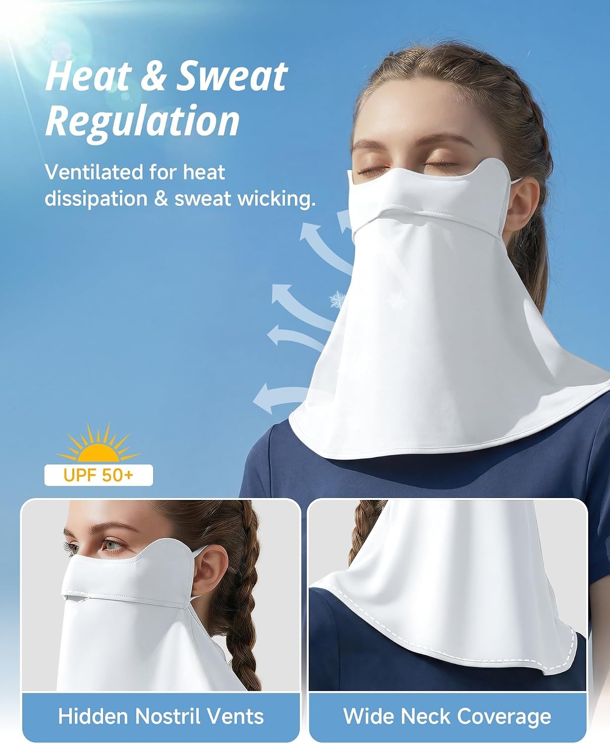 Stelle UPF 50+ UV Face Mask Cooling Neck Gaiter Breathable Sun Cover(White)