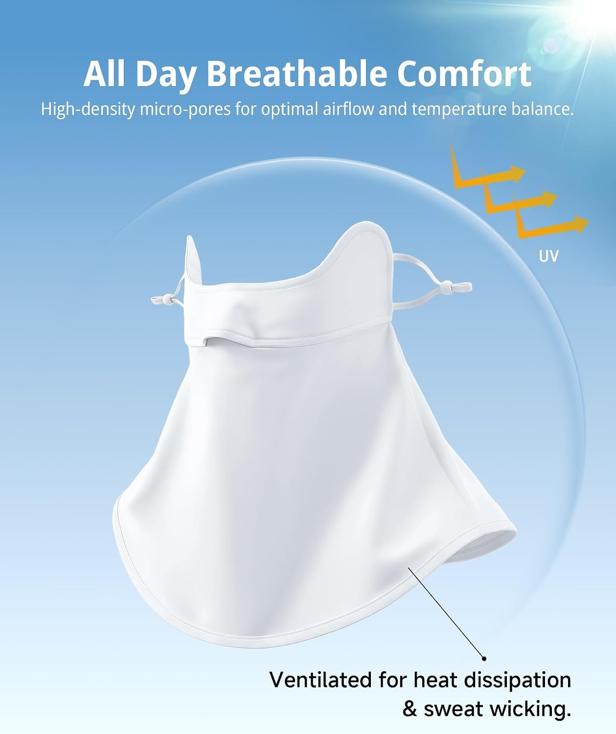 Stelle UPF 50+ UV Face Mask Cooling Neck Gaiter Breathable Sun Cover(White)