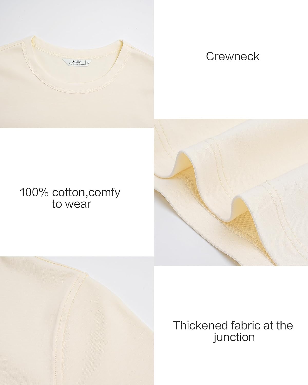 Stelle Women Cotton T Shirts Short Sleeve Basic Tees Casual Boxy Crop Tops(Creme)