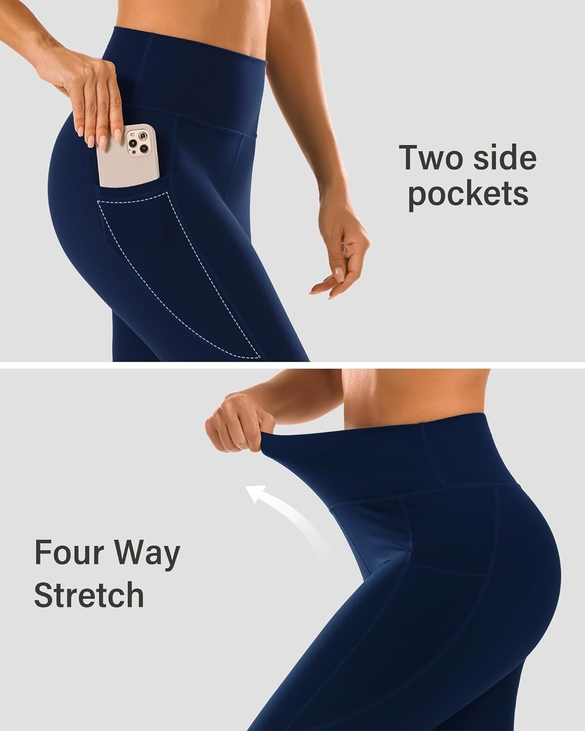 Stelle High Waisted Yoga Leggings with Pockets, Buttery Soft Workout Yoga Pants for Women Tummy Control Running Gym(Brushed Buttery Soft-navy)
