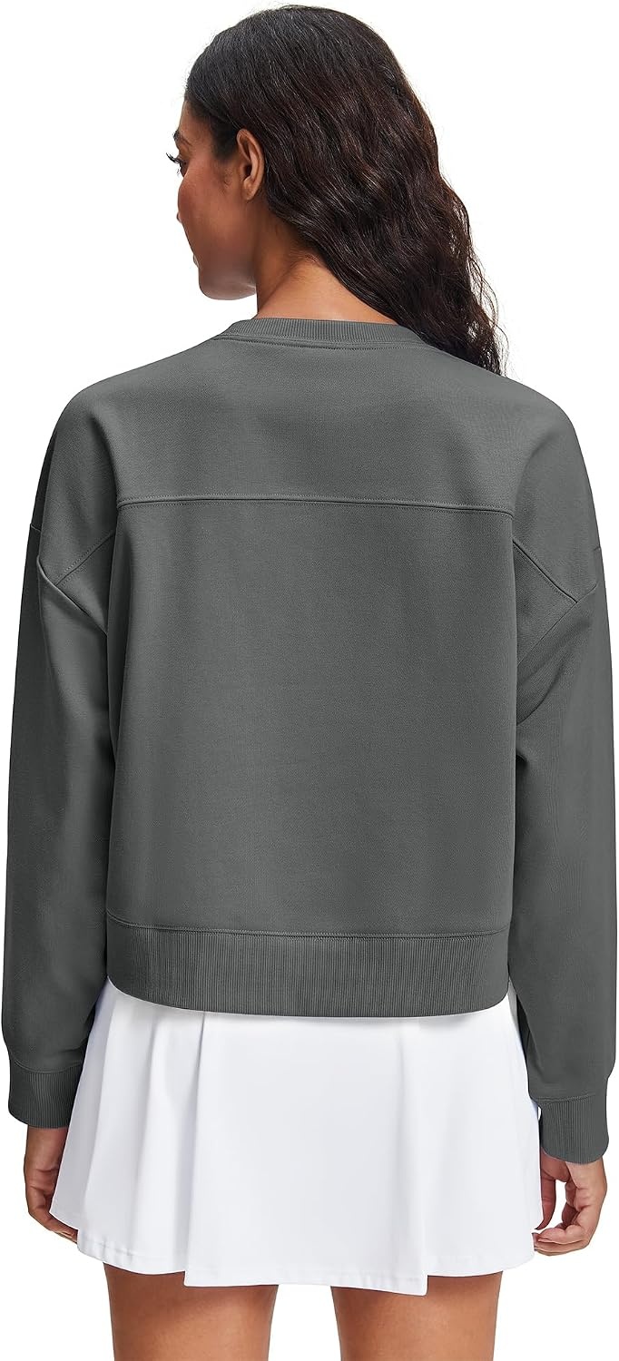 Stelle Cropped Sweatshirts for Women Cotton Long Sleeve Crop Tops Crewneck Pullover Oversized Sweater(Dark Grey)