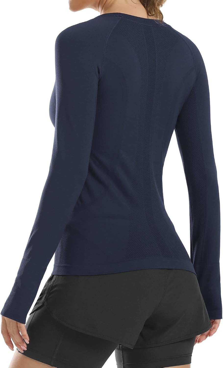 Stelle Womens Seamless Long Sleeve Workout Tops Compression Athletic Shirts | Seamless construction, Moisture-wicking fabric, Four-way stretch, Breathable, Soft, Thumbholes, Fitness, Active performance(Navy)