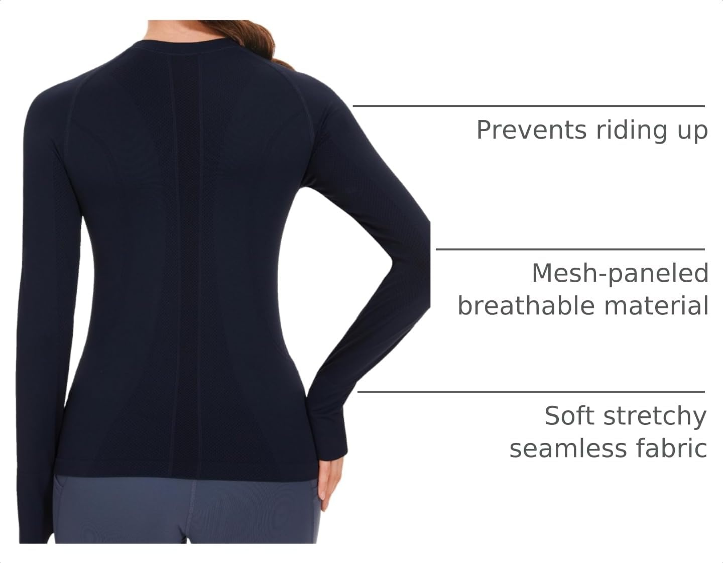 Stelle Womens Seamless Long Sleeve Workout Tops Compression Athletic Shirts | Seamless construction, Moisture-wicking fabric, Four-way stretch, Breathable, Soft, Thumbholes, Fitness, Active performance(Navy)