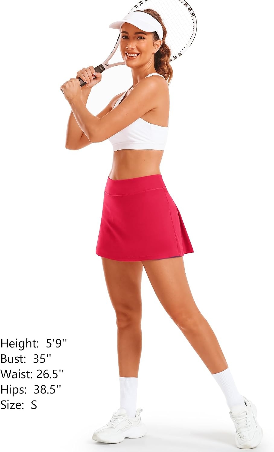 Stelle Women Tennis Skirt High Waisted Athletic Golf Skorts with Pockets | Tummy Control, Built-In Shorts, Deep Pockets, Pleated, Breathable, Lightweight, Tennis, Golf, Pickleball, Running, Workout(Raspberry)