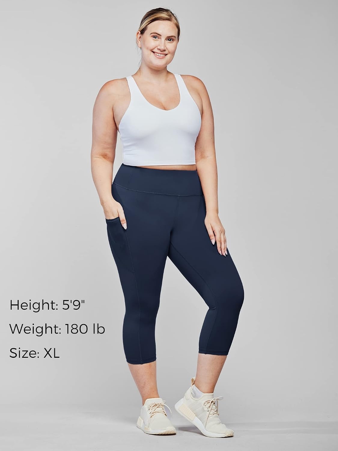 Stelle Capri Leggings for Women Yoga Pants with Pockets High Waisted Legging for Gym Workout(Cotton Like Softness-navy)