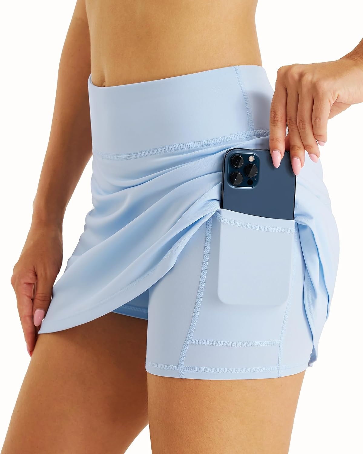 Stelle Women Tennis Skirt Athletic Skort High Waisted Golf Inner Shorts with Pockets Running Sports Pickleball(Light Blue)