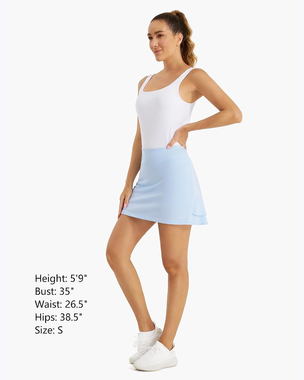 Stelle Women Tennis Skirt Athletic Skort High Waisted Golf Inner Shorts with Pockets Running Sports Pickleball(Light Blue)