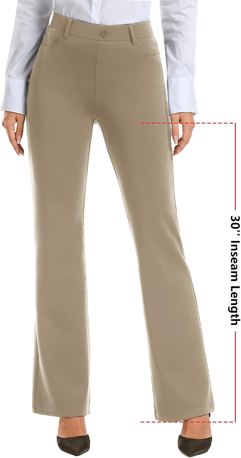 Stelle Womens Bootcut Stretch Dress Work Pants Slacks with Pockets Pull On(Grey Khaki)
