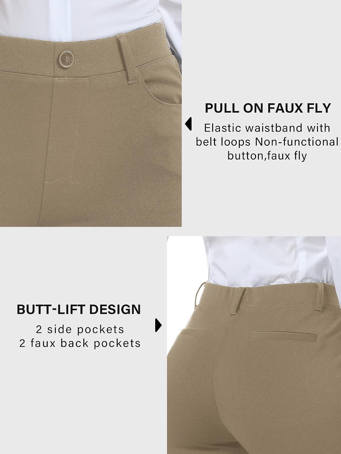 Stelle Womens Bootcut Stretch Dress Work Pants Slacks with Pockets Pull On(Grey Khaki)