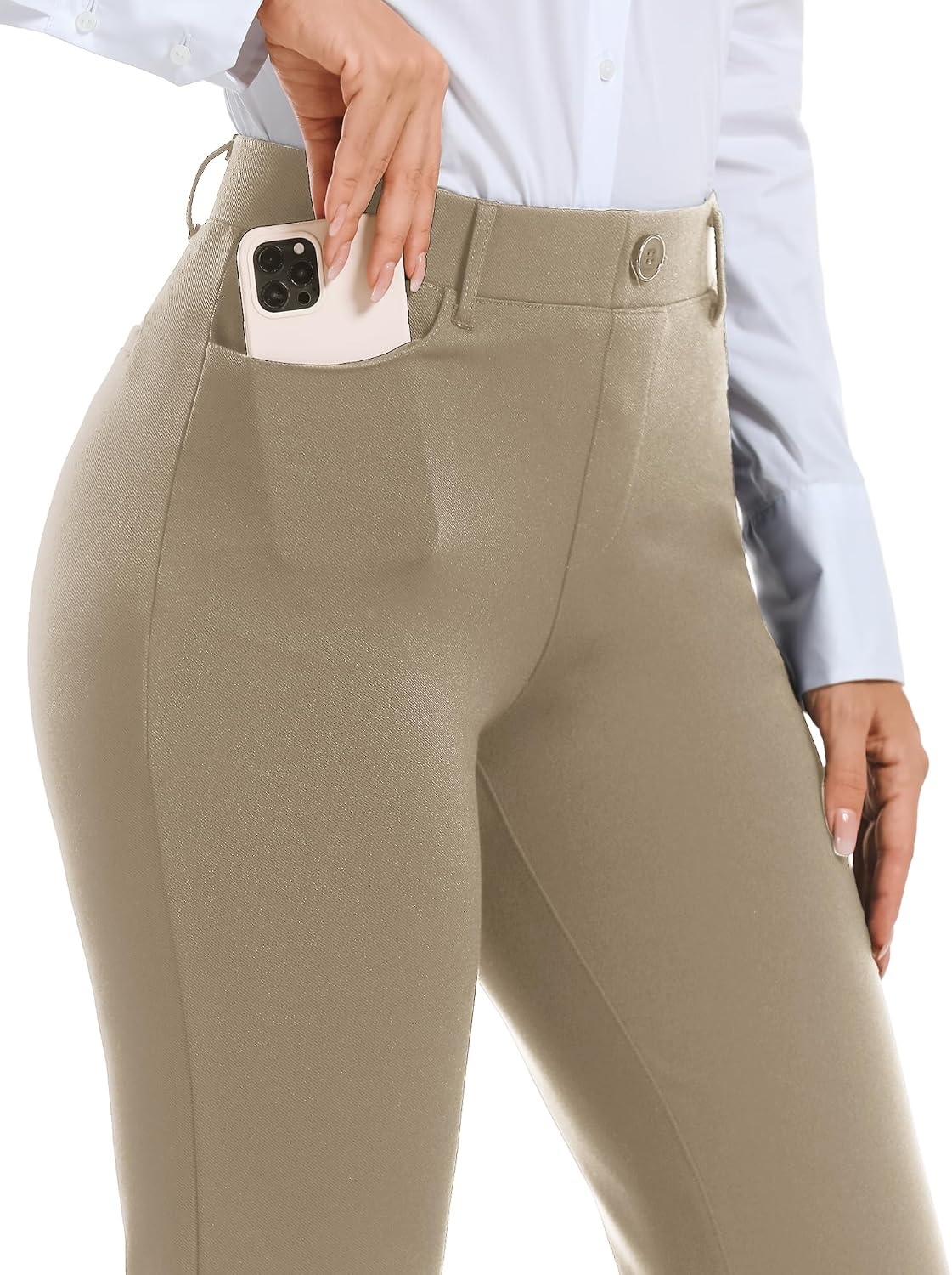 Stelle Womens Bootcut Stretch Dress Work Pants Slacks with Pockets Pull On(Grey Khaki)