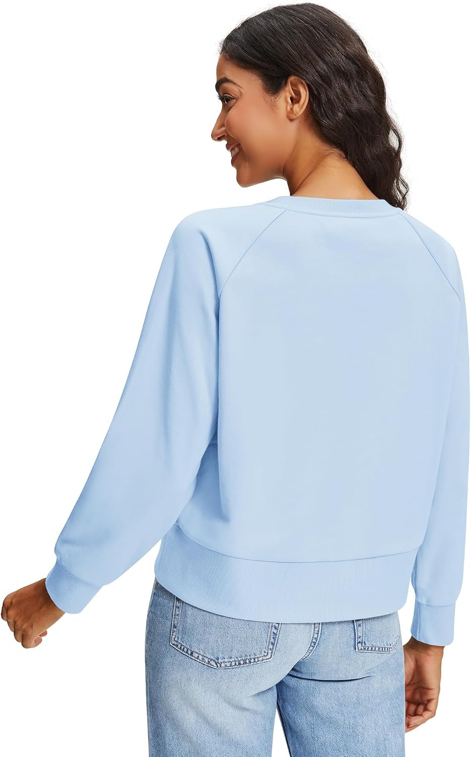 Stelle Cropped Sweatshirts for Women Cotton Raglan Sleeve Crop Tops Crewneck Pullover Sweat Shirts(Baby Blue)