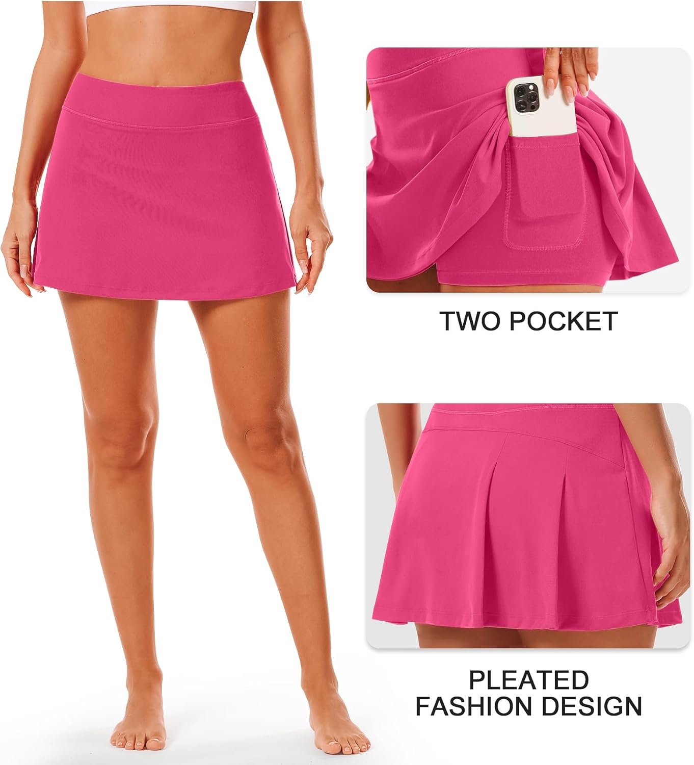 Stelle Women Tennis Skirt Golf Skorts Athletic High Waisted with Pockets Inner Shorts Sport Workout Pleated Pickleball(Dreamhouse Pink)