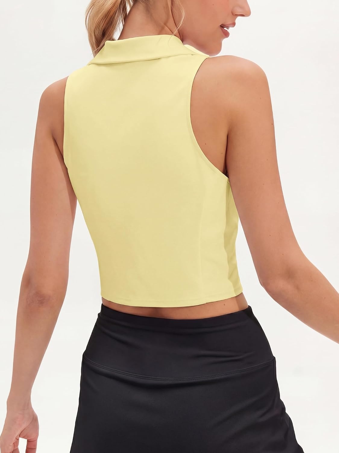 Stelle Women’s Sleeveless Golf Polo Shirt UPF50+ V Neck Collared Tennis Quick Dry Athletic Workout Cropped Tank Top(Lemon Butter)