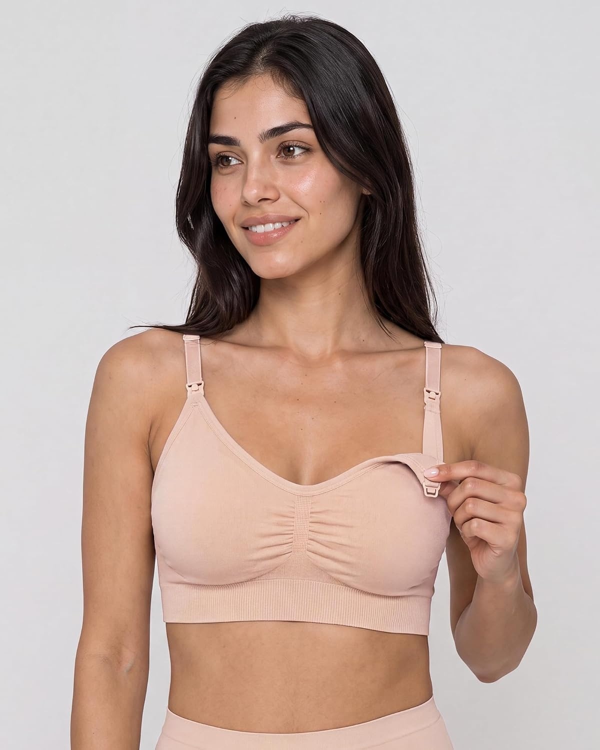 Stelle Nursing Bras Maternity Bralette Seamless for Breastfeeding | Removable pads, Soft stretch fabric, One-hand clips, Pregnancy, Postpartum, Everyday comfort(Black+almond+cocoa)