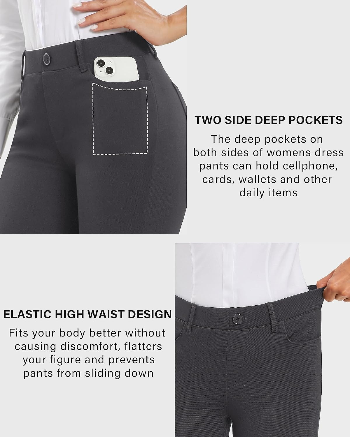 Stelle Women Dress Pants Business Casual Straight Leg 30″ Stretch Work Pants Pull On Regular Slacks with 4 Pockets(Charcoal)