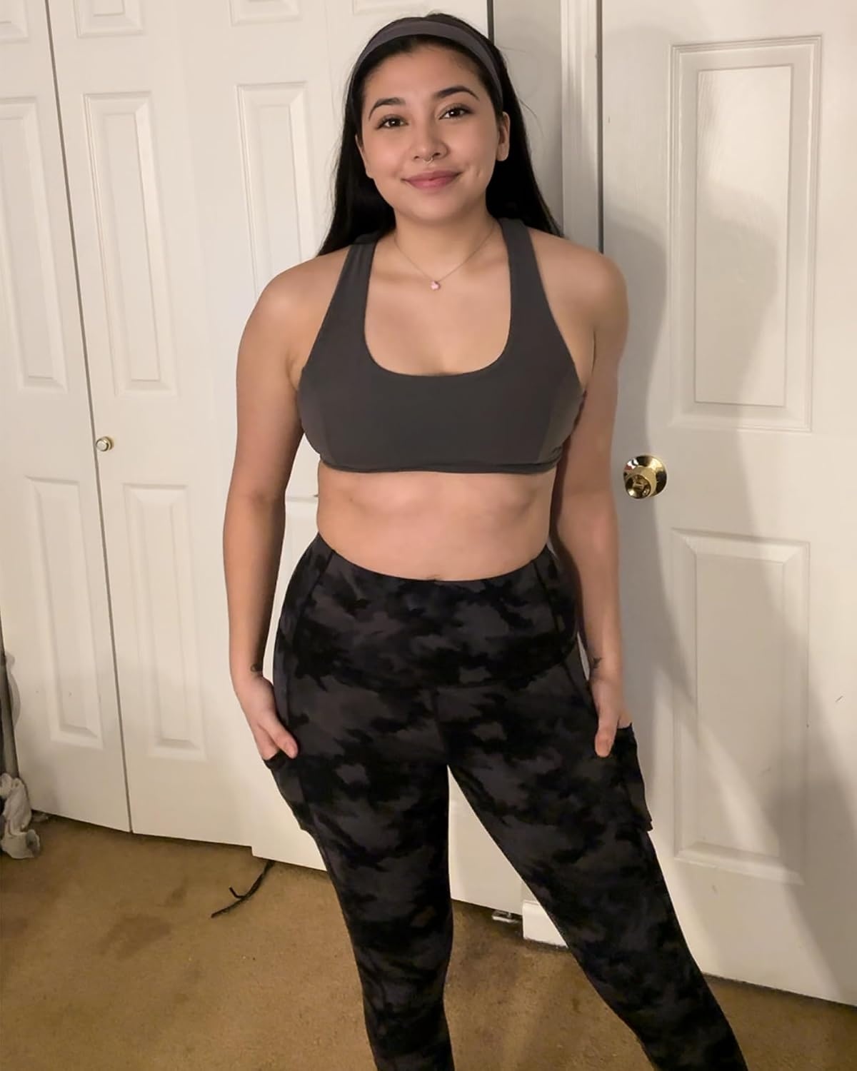 Stelle High Waisted Yoga Leggings with Pockets, Buttery Soft Workout Yoga Pants for Women Tummy Control Running Gym(Black&grey Camo)