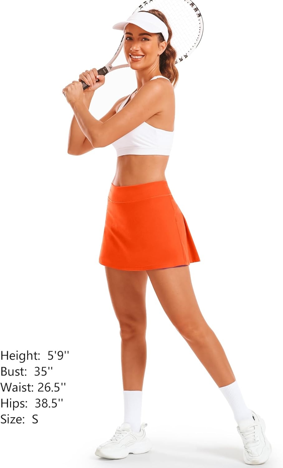 Stelle Women Tennis Skirt Golf Skorts Athletic High Waisted with Pockets Inner Shorts Sport Workout Pleated Pickleball(Orange)