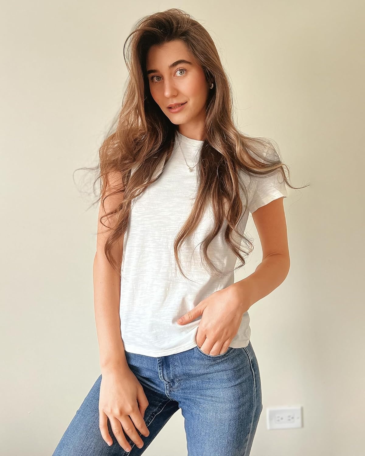 Stelle Womens Modal Soft Crewneck Short Sleeve T Shirts Summer Casual Basic Tops Tees(Creme)