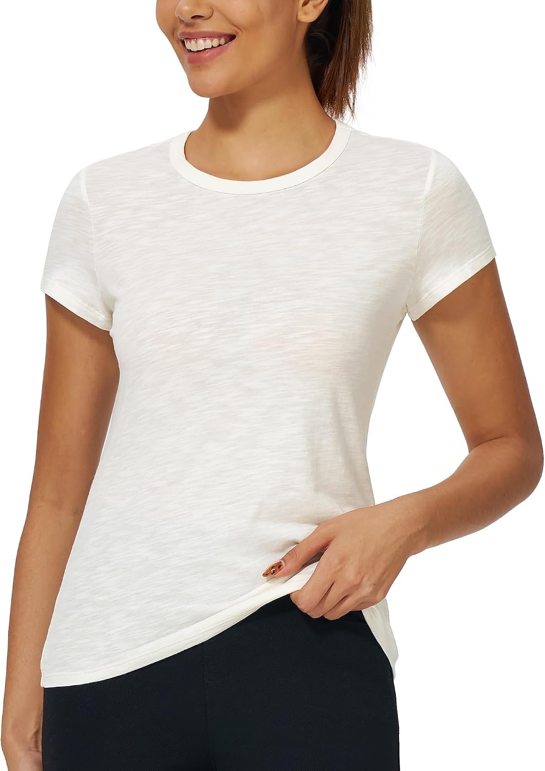 Stelle Womens Modal Soft Crewneck Short Sleeve T Shirts Summer Casual Basic Tops Tees(Creme)