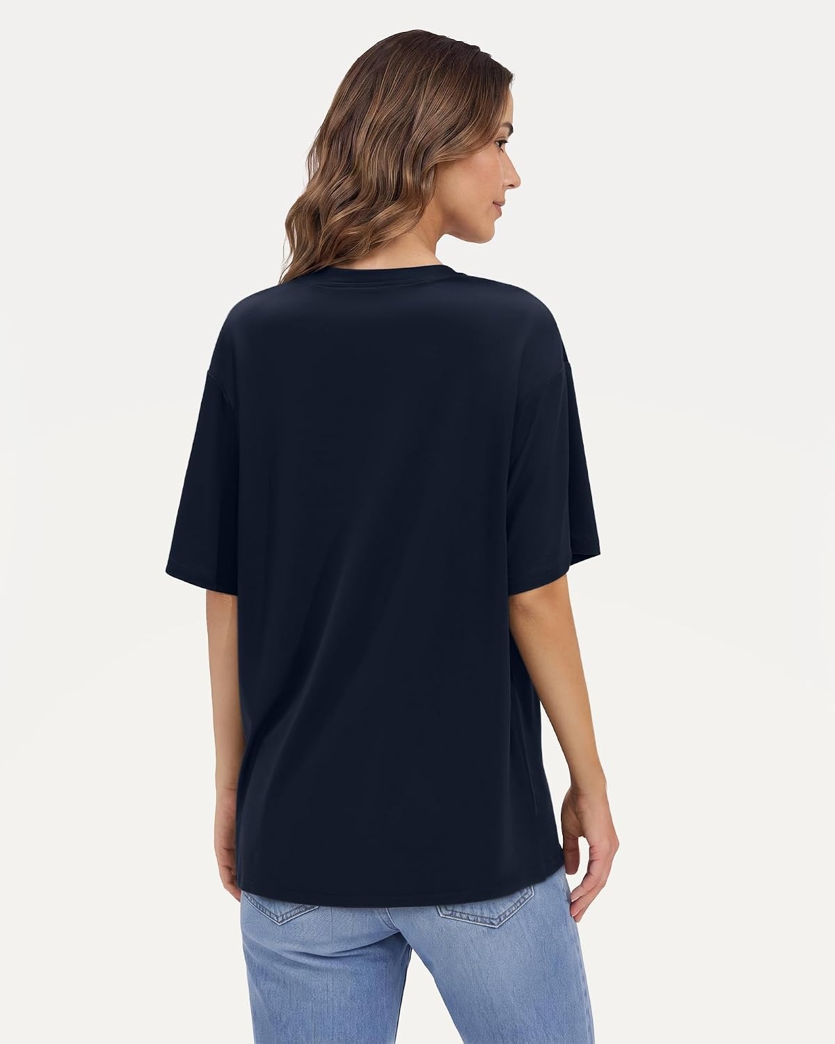 Stelle Womens Oversized Tee Shirts Loose Fit Buttery Soft Tshirt Casual Top(Navy)