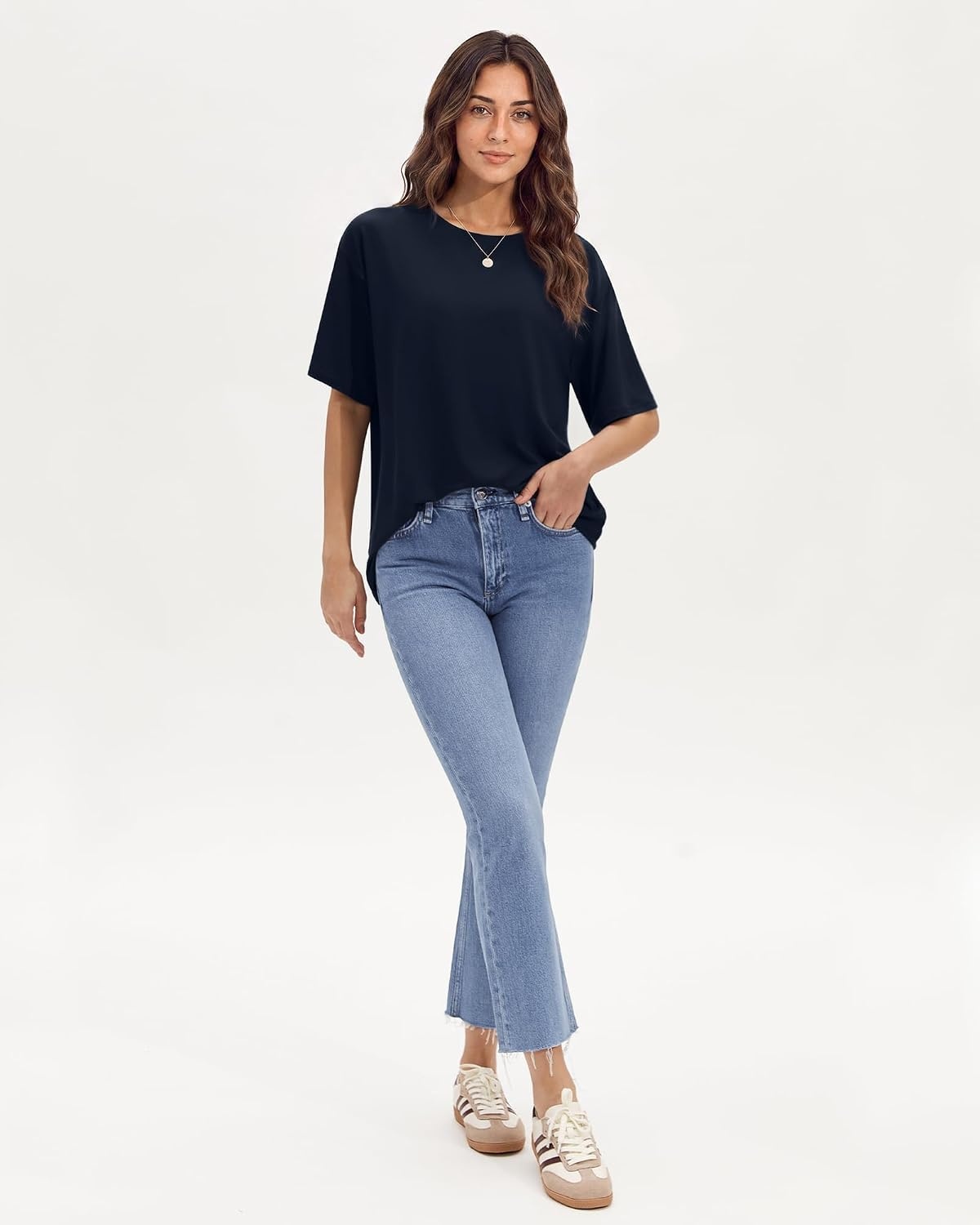 Stelle Womens Oversized Tee Shirts Loose Fit Buttery Soft Tshirt Casual Top(Navy)