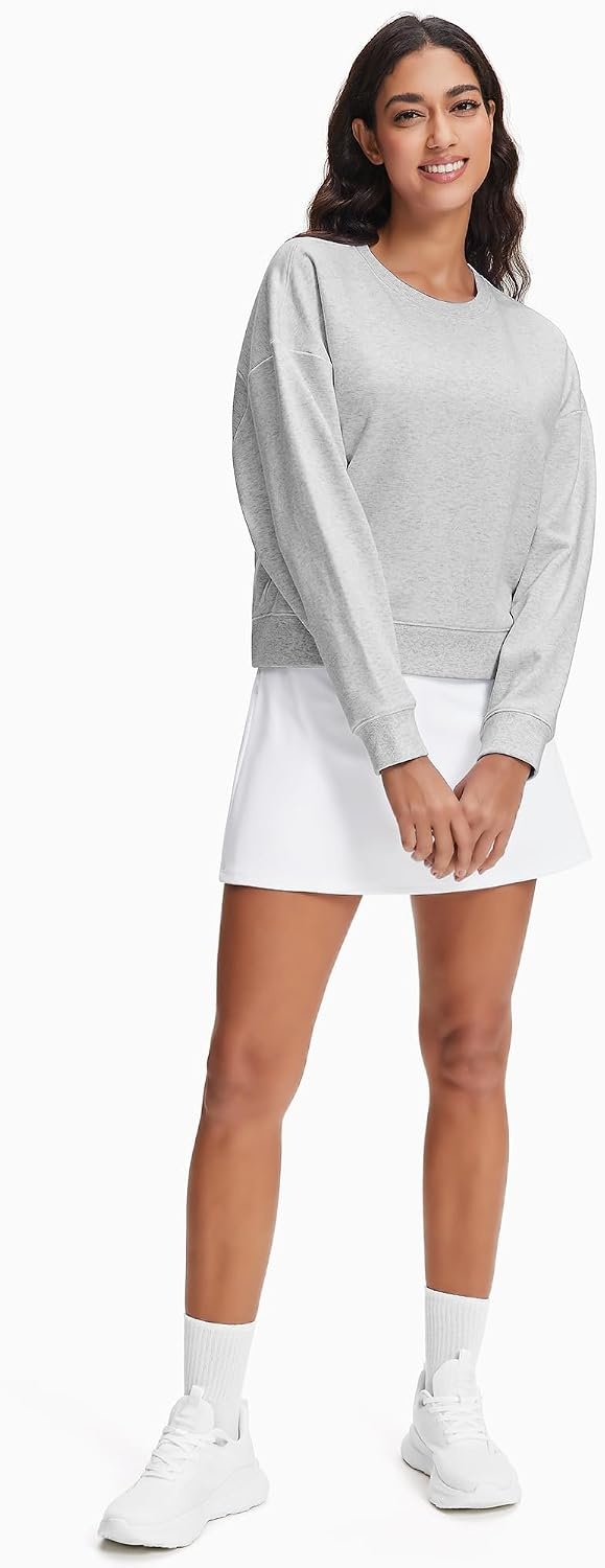 Stelle Women’s Cropped Crewneck Sweatshirt Relaxed Fit Casual Everyday | Soft lining, Ribbed cuffs, Lightweight warmth, Layering essential, Lounge, Travel, Streetwear(Neutral Grey)