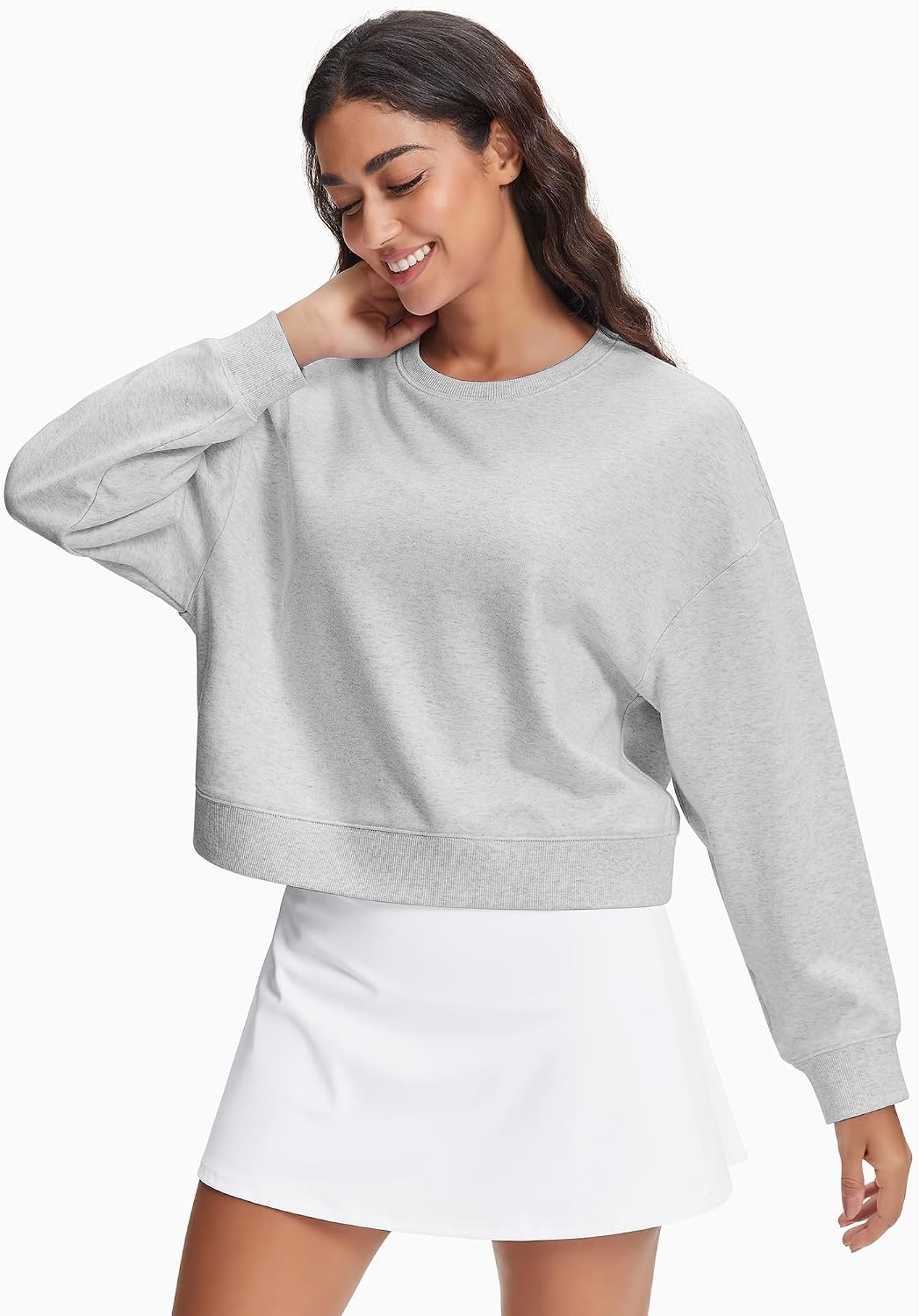 Stelle Women’s Cropped Crewneck Sweatshirt Relaxed Fit Casual Everyday | Soft lining, Ribbed cuffs, Lightweight warmth, Layering essential, Lounge, Travel, Streetwear(Neutral Grey)