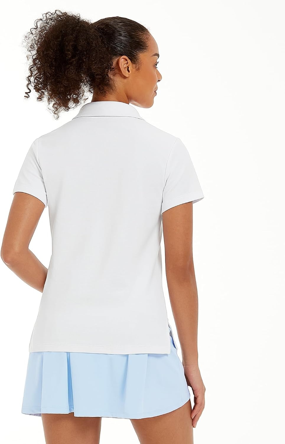 Stelle Women Golf Polo Shirts Tennis Shirt Short Sleeve V Neck Quick-Drying Collared Top(White)