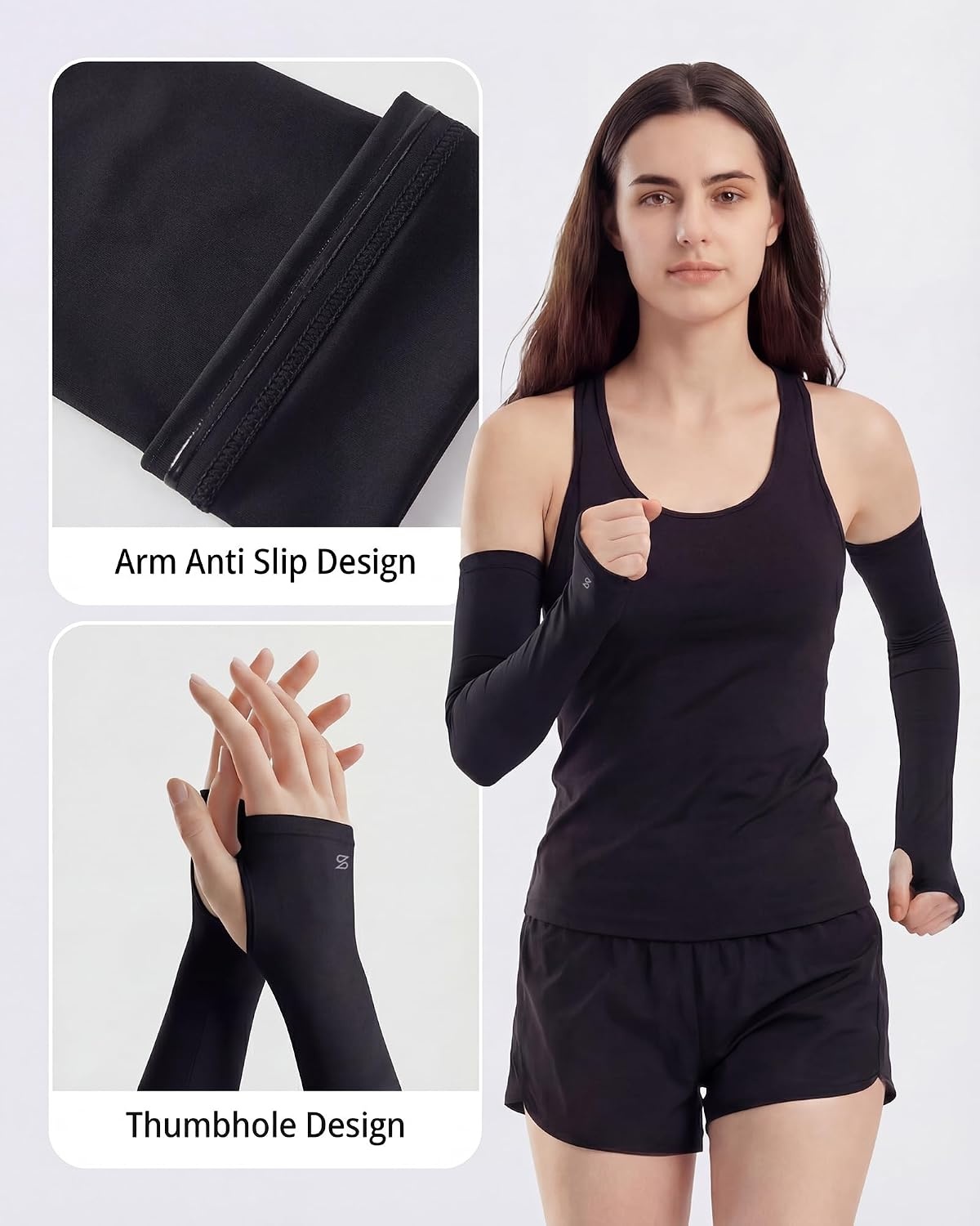 Stelle Sun Protection Cooling Arm Sleeves with Thumb Holes Golf Sport UV Arm Covers Gardening Outdoor(Black)