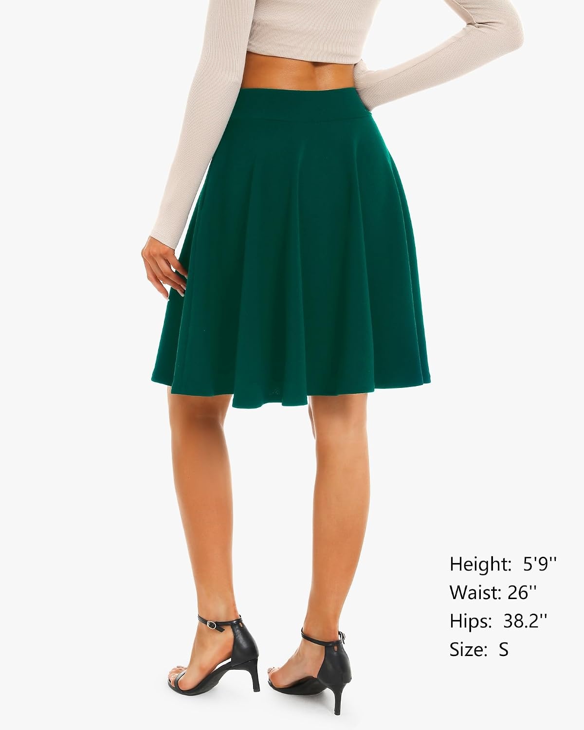 STELLE Women’s 21″ Knee Length Skirts with Pockets Casual Basic Midi Skirt Stretchy High Waisted Skater Flared Pleated(Green)